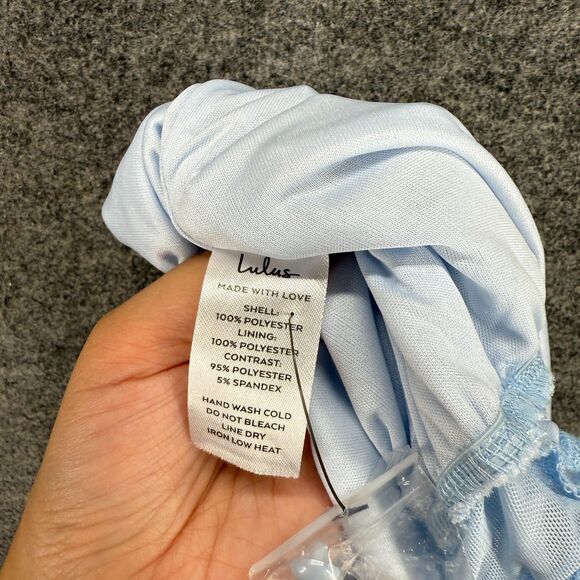 Lulus Bodysuit Women M Medium Blue Polka Dot Embroidered Sleeveless Halter Neck - Picture 4 of 5